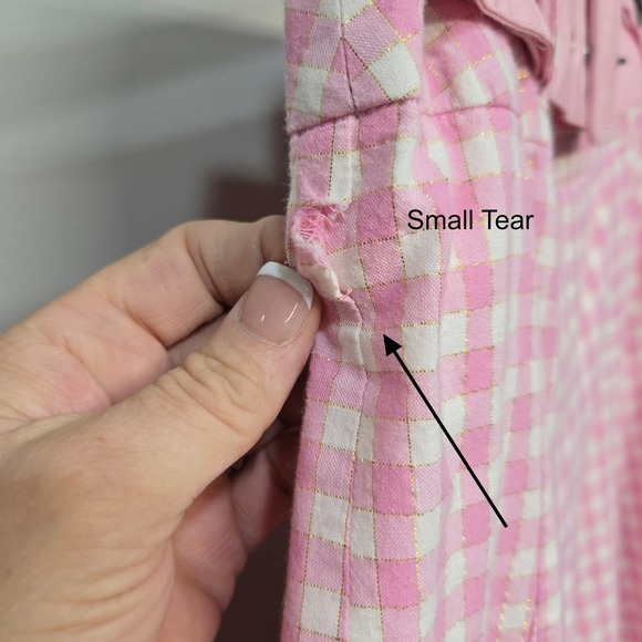 Vintage Y2K Lapis Pink Gingham Skirt Small Belted Gold Metallic Plaid Coquette - Picture 4 of 10